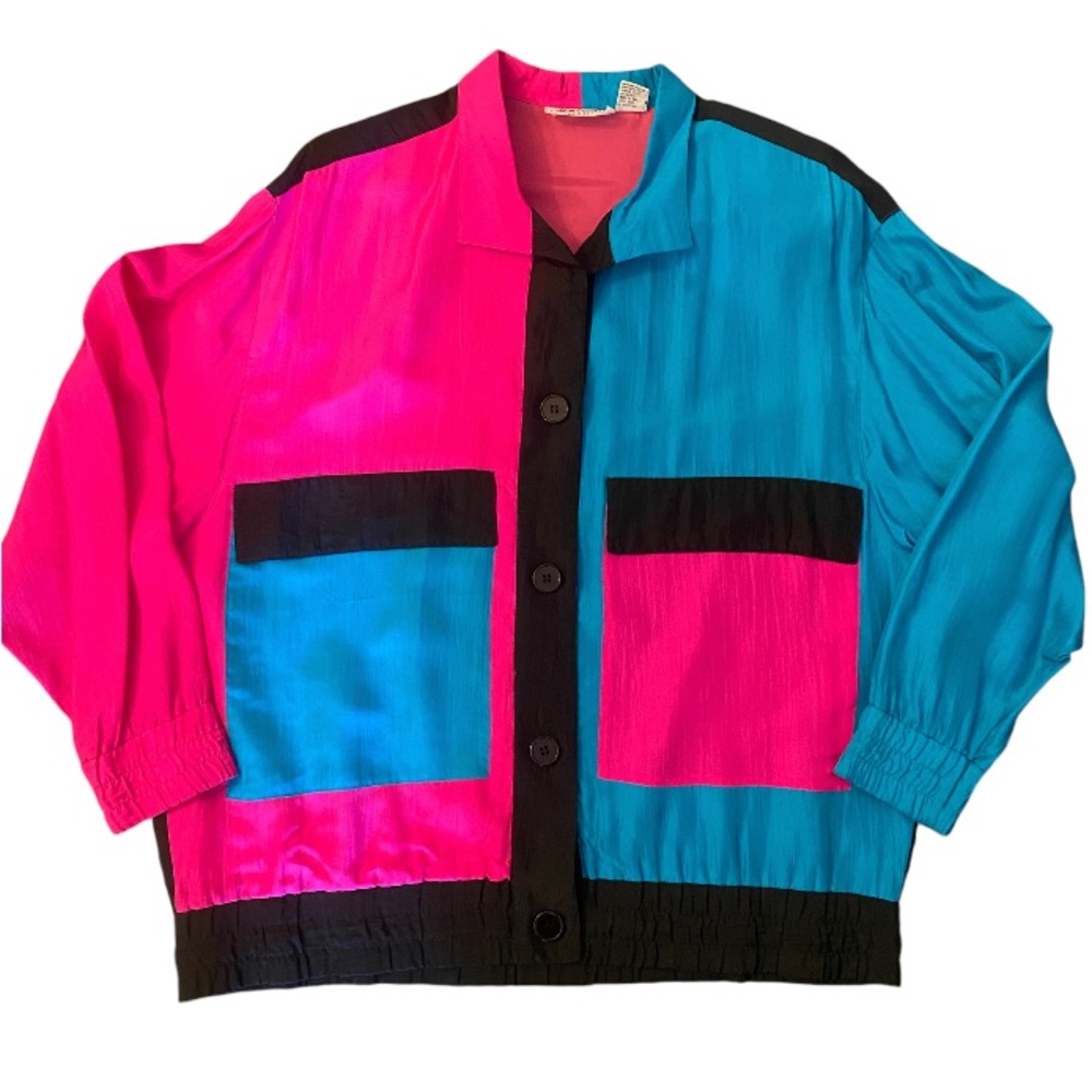 Vintage Adam Douglas (silk) Colorblock Shirt - Pink and Blue